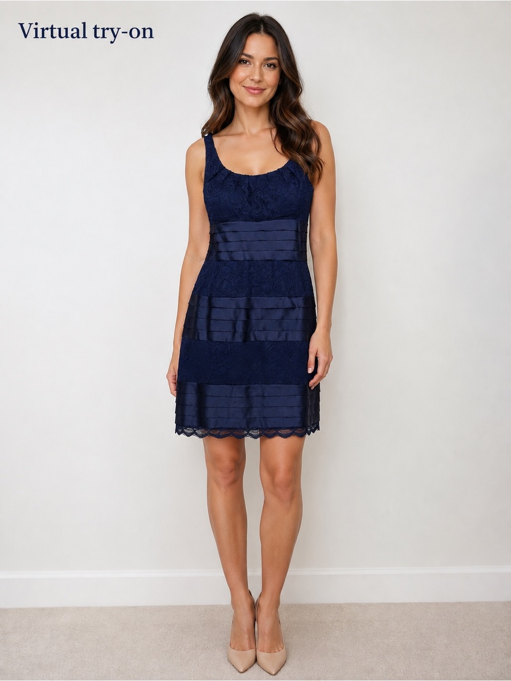 S.L. Fashions Women’s Navy Lace Cocktail Dress – Size 10P